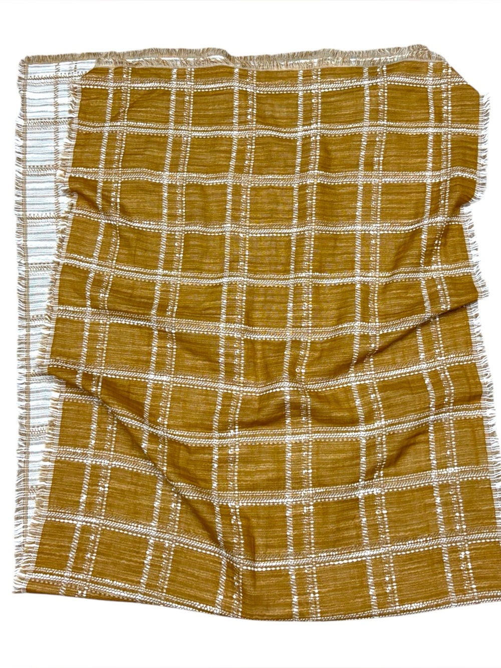 Madewell Mustard Plaid Blanket Scarf Wrap Fringe Large Shawl Wool Blend - Picture 9 of 10